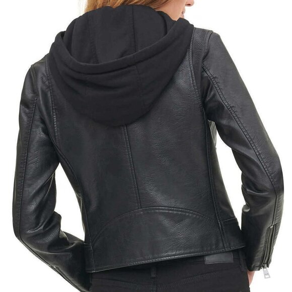 NWT - Levi's Ladies' Faux Leather Black Moto Hooded Jacket – Size XXL (16) - Picture 3 of 9
